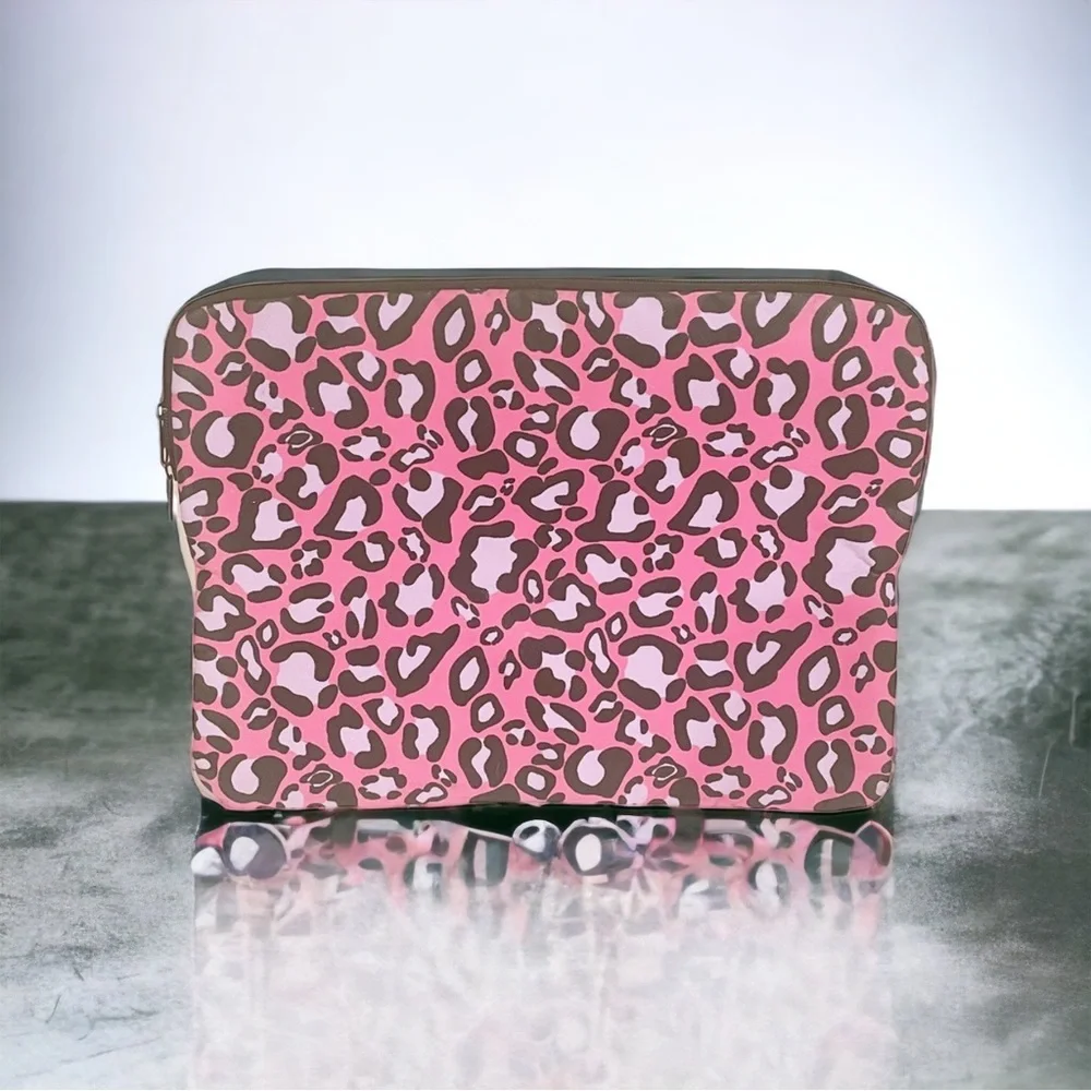 Pink Leopard Animal Print Spotted Full Zip Laptop Case